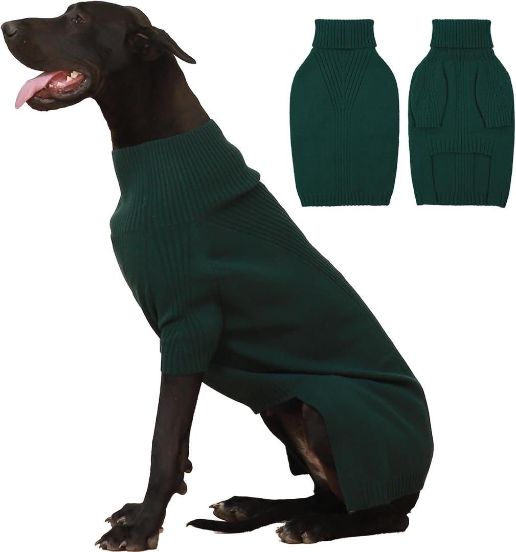 IECOii Extra Large Dog Sweater 4XL,Thermal Warm Dog Sweaters for Giant Breed Dogs, Turtleneck Knitted Knitwear for Pet Winter, Stretchy&Easy On Doggy Sweatshirt for Doberman, Great Dane(Green, XXXXL)