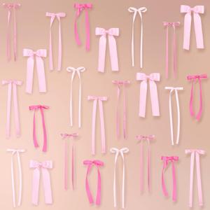 40Pcs Pink Bow Wall Decor, DIY Bow Photo Backdrop, Ribbon Bows Garland, Pink Bows Party Decor for Women Girls Birthday, Baby Shower, Bachelorette Wedding Party, Room Bedroom Decor