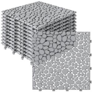Rovibek 12PCS Plastic Interlocking Deck Tiles, 12"x12" Plastic Deck Tiles Outdoor All Weather, Non-Slip Drainage Plastic Floor Tiles, Waterproof Tile for Patio Bathroom Balcony Backyard, Pebble Gray