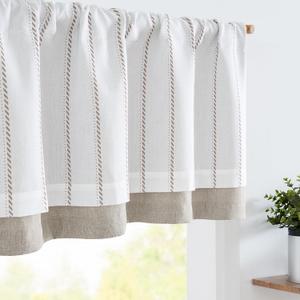 jinchan Nautical Valance Striped Linen Curtain 16 Inch Farmhouse Light Filtering Kitchen Valance for Living Room Window Double Layer Window Pinstripe 1 Panel Taupe on White