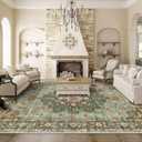 Washable Oriental Area Rug - 9x12 Rugs for Living Room Soft Carpet for Bedroom Waterproof Floral Distressed Indoor Stain Resistant Non-Shedding Floor Carpets (Green, 9x12) (9' x 12')