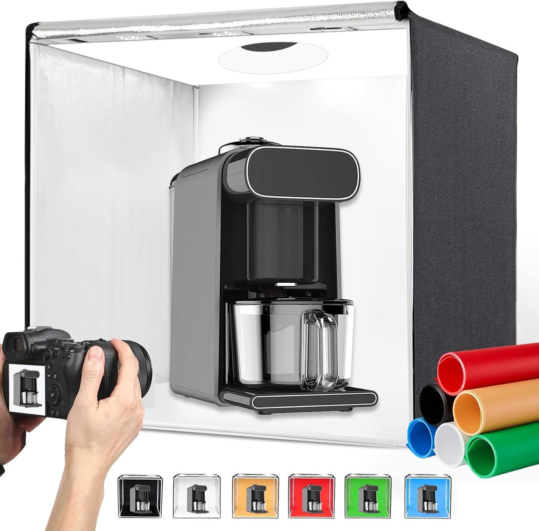 Photo Studio Light Box, 32"x32" Professional Dimmable Shooting Tent Kit with 210 LEDs Lights & 6 Kinds Double-Sided Color Backgrounds for Product Photography