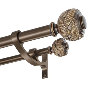 Antique Bronze Double Curtain Rods 72 to 144 Inches, Decorative Double Drapery Rod with Aluminum Alloy Brackets, Heavy Duty 1 Front and 5/8 Back Telescoping Double Windows Rod with Classic Finials