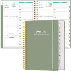2026-2027 Daily & Monthly Planner - One Page Per Day, Daily Planner 2026 from July 2026 to June 2027, Planner 2026-2027 with 12 Monthly Tabs, 6.4" x 8.5", Green