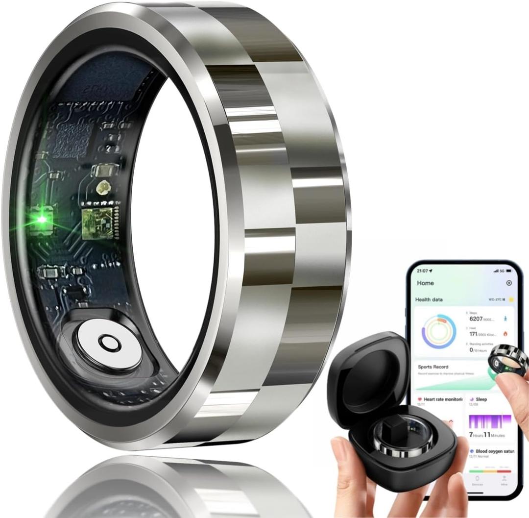 Smart Ring for Men Women, Sleep Tracking Wearable, Heart Rate, Fitness Tracker, Step Blood Oxygen Blood Pressure Tracker,Calorie Tracking, Shake to Take Photos (Sliver, #10)
