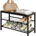 3-Tier Shoe Rack Bench - Entryway Organizer with Shoe Storage, Sturdy Shoe Shelf for Front Door, Small Space Saving Furniture, Black, 27.2" x 12.0" x 15.9"