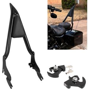AUFER 28" Motorcycle Rear Passenger Backrest Sissy Bar With Pad Locked Rotary Docking Latches Clips With Keys Compatible With For Touring Road King Road Glide Street Glide Electra Glide 2009-2025, 28" Sissy Bar