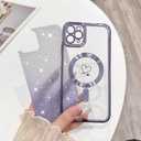 NITITOP Compatible with iPhone 11 Pro Max Case Cute Clear Glitter [Compatible for MagSafe] Plating Heart Sparkle Bling Magnetic Girl Women Electroplated Frame Camera Protection Back Cover - Purple