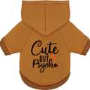 Cute but Psycho Dog Hoodie - Warm and Soft Dog Sweatshirt with Leash Hole, Fun Slogan Print, Cozy Winter Coat for Small Medium Dogs and Cats, Perfect for Cold Weather and Daily Walks, Camel, M