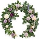 Ling's Moment 5FT Light Purple Artificial Flower Garland Rose Leaves Lilac Floral Garland Arch Flowers Vine Lavender Table Garland for Wedding Party Backdrop Decor Mantel Table Centerpieces Decoration