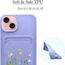 Unov Case Compatible with iPhone 15 Plus iPhone 14 Plus 5G Soft TPU Slim Protective Case with Flower Floral Bouquet Girly Card Holder Back Cover Case Mouve Purple