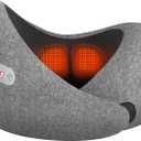 Travel Neck Pillow 3 in 1 with Heating and Massage, Memory Foam Cervical Pillow, 360 Ergonomic Design, Asymmetrical Sides Wireless Portable for Airplane Car Office, Skin-Friendly Cover (Grey)