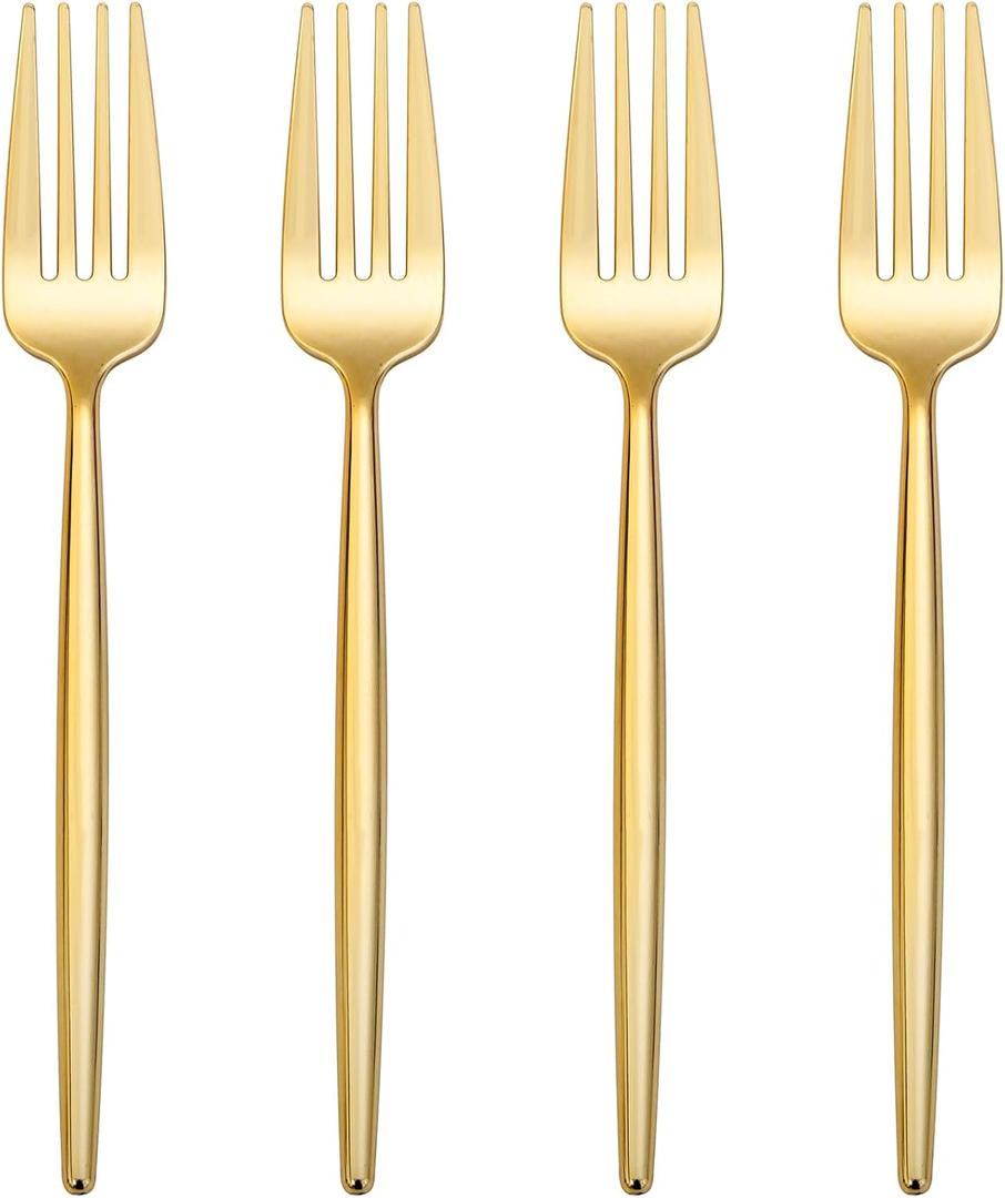 I00000 90 Pcs Gold Plastic Forks,Gold Disposable Utensils, Disposable Heavy Duty Plastic Forks Heat Resistant Perfect for Parties,Wedding,Dinners