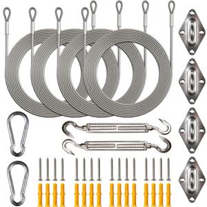 Amgo Hardware Kit Set for Rectangle/Square Sun Shade Sails Canopy, Easy-Tensioning, 316 Military-Grade Stainless Steel(10 Inch Hardware Kit + Cables)