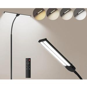 LED Floor Lamp for Living Room, Bright Reading Lamps for Office, Adjustable Colors Temperatures&Brightness, Dual Head Goose-Neck Standing Lamp, Remote and Button Control, Eye Caring Tall Lamp, Black