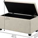 Amazon Basics Upholstered Storage Ottoman Bench with Soft Close Lid, Child-Safety Hinge, No Assembly Required, 35.5"W x 16.5"D x 17"H, Beige