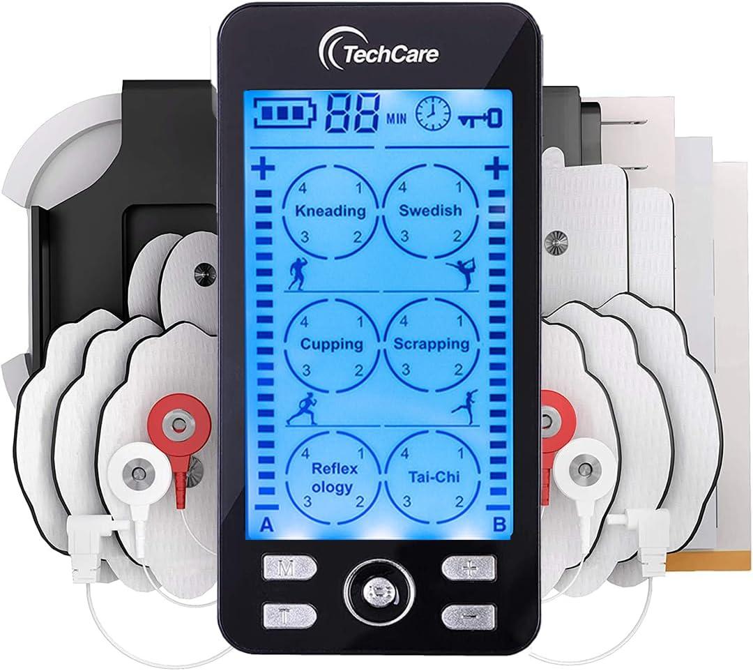 TechCare TENS EMS Muscle Stimulator  Dual Channel Rechargeable Unit with 24 Modes & 20 Intensity Levels for Pain Relief, Back & Sciatica Therapy, Muscle Recovery & Massage (Black)