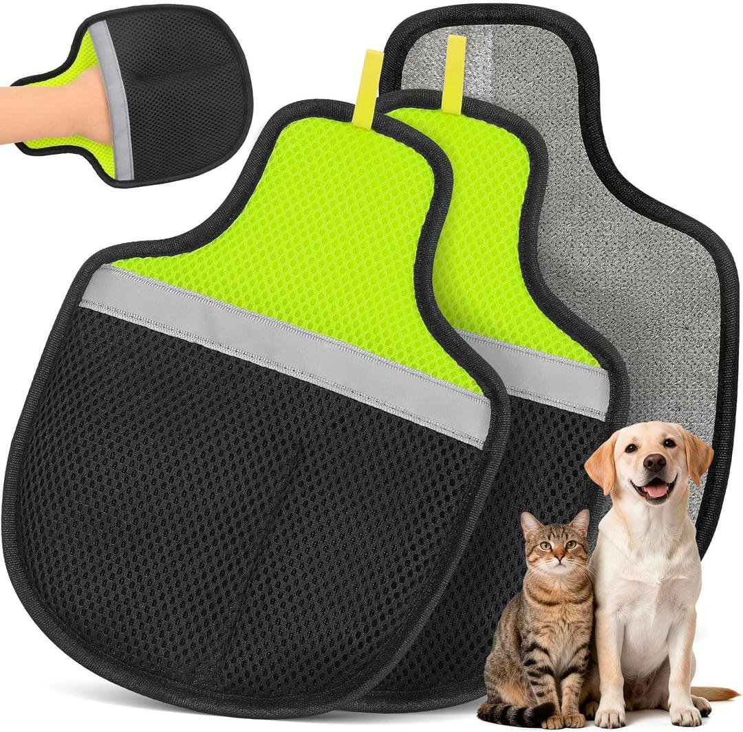 Flashseen Pet Hair Removal Glove for Cats & Dogs, Reusable Electrostatic Pet Hair Gloves, Pet Hair Remover Tool for Clothing, Couch, Carpet, Car Seat (2 Pcs Black)