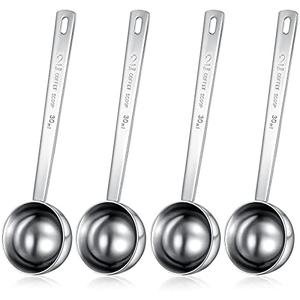 Geiserailie 4 Pieces 2 Tablespoon Scoops with Long Handle, 30 ml Stainless Steel Measuring Spoon for Coffee Milk Fruit Powder, Loose Tea Dry, Spice Jar, Cooking Baking, and Other Dry Goods