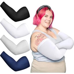 Chuarry 4 Pairs Plus Size Arm Sleeves for Women Men UV Sun Protection Cooling Ice Silk Arm Wraps for Flabby Arms (Cute Color)