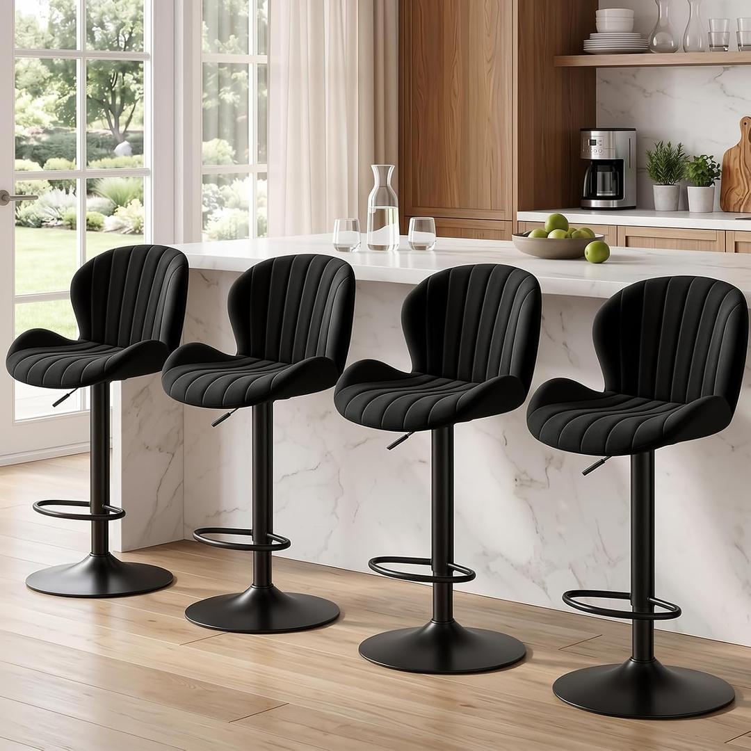 Bar Stools Set of 4, Fabric Adjustable Height Swivel Barstools