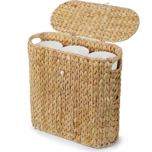 YANGQIHOME Toilet Paper Storage, Water Hyacinth Toilet Paper Storage with Lid, Papers Container for up to 9 Mega Rolls, Bathroom Basket Organizer