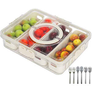 Divided Serving Tray with Handle, Lid & Removable Snack Box 8 Compartment Portable Snack Containers Snackle Box Snack Tray , Veggie Tray Charcuterie Boxes Fruit Tray Candy Organizer (1 PCS-4C)