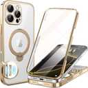BERFY for iPhone 16 Pro Max Case, Compatible with MagSafe, Built-in Glass Screen Protector, Shockproof Full Body Phone Case for 16 Pro Max with Magnetic Stand, Clear Gold