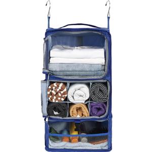 Surblue Hanging Shelves Travel Storage Bag Compression Packing Cube for Suitcase Portable Closet Organizer Collapsible with Extension Layer Large Capacity,Blue,XXL