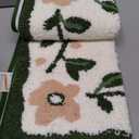 Floral Bathroom Rugs 32x20, Green Leaf Bathmat Non Slip, Washable Absorbent Quick Dry Bath Mat, Soft Plush Microfiber Cute Pink Flower Shower Rug for Shower Floor, Tub, Sink, Beige