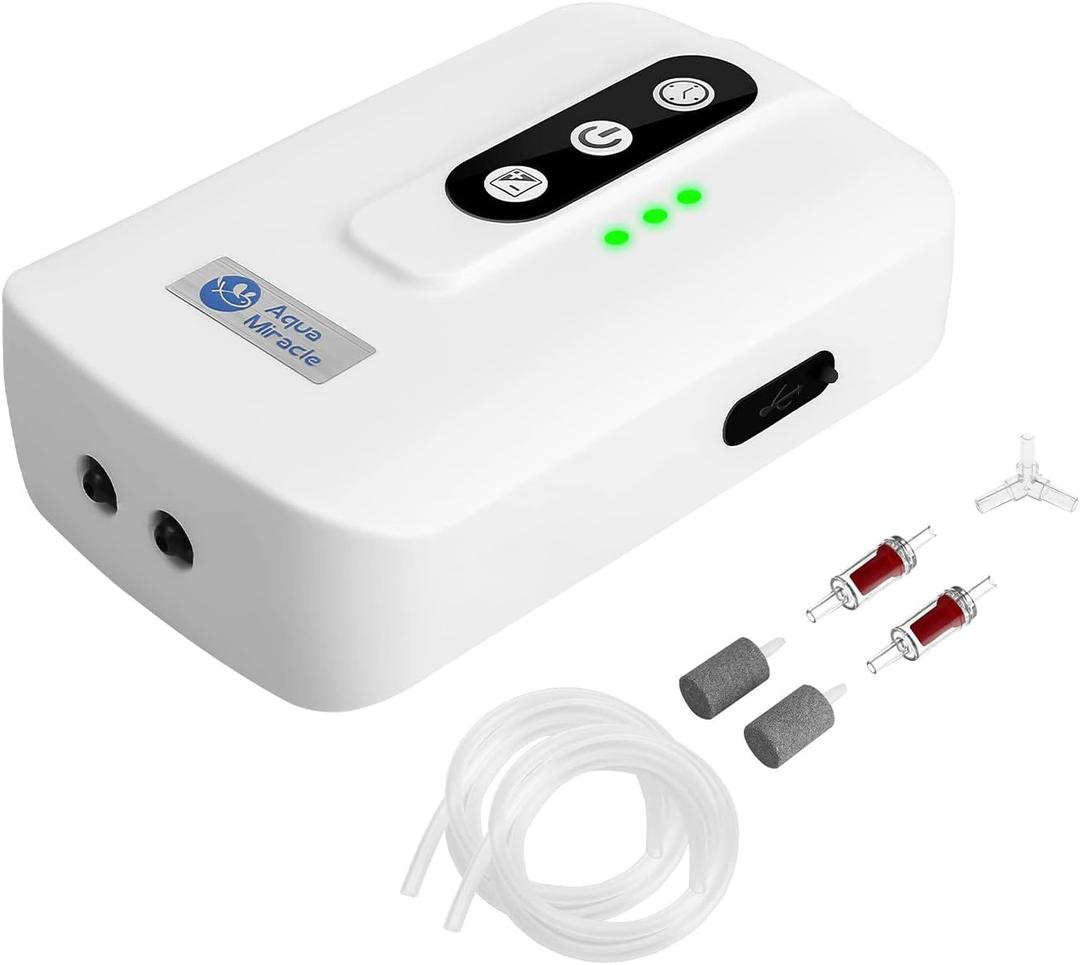 AquaMiracle Lithium Battery Powered Portable Aquarium Air Pump for Fish Tank, USB Rechargeable Aquarium Bubbler Aerator for Outdoor Fishing, Power Outages and Emergency