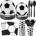 Domensi 280 Pcs Sports Party Paper Plates and Napkins Paper Cups Plastic Knives Forks Spoons Disposable Tableware Complete Supplies for Baby Shower Sports Themed Birthday Party, Serve 40(Soccer)