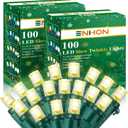 Enhon Slow Twinkling Christmas Light, 100 Lights 35 Ft Twinkle Pulsing Christmas, 5mm LED Wide Angle Soft Random Shimmering Set with Green Wire(Warm White,2 Pack)