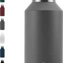 BJPKPK Half Gallon Water Bottle Insulated, Dishwasher Safe 64 oz Water Bottle with Handle, Leakproof BPA Free Water Jug, Large Stainless Steel Thermos for Sports, Grey (Gray)