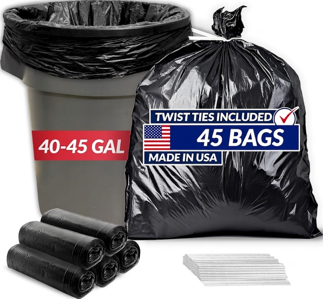 Reli. 40 to 45 Gallon Trash Bags Heavy Duty | 45 Trash Bags with Ties | Super Sizeable, Clear, Serious Garbage Cleanup