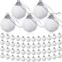 BBTO 48 Pcs Mini Christmas Balls Ornaments 1.18 Inch Small Hanging White Snowballs Snowy Bauble Ornaments Xmas Tree Decoration(1.18 Inch)