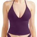 SUUKSESS Women Double Lined Halter Tank Top Summer Padded Going Out Tops Sleeveless Basic Shirts (Purple, XL)