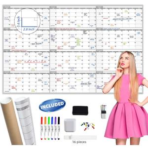 Large Dry Erase Wall Calendar - 60 x 38" Undated Blank Yearly Planner - Giant Whiteboard 12 Month Poster - Premium Laminated Calendar for Classroom, Office, Project & Family Schedule