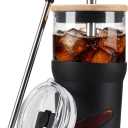 Glass Tumbler with Lids and Straws, 20 oz Iced Coffee Cup and Smoothie Cup with Bamboo Lid and On the go Lid,Glass Cups With Straws (Black)