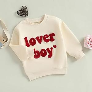 Nibbcoa Toddler Baby Boy Valentines Outfit Love Embroidery Waffle Knit Sweatshirt Cute Spring Fall Clothes