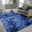 Hutha 9x12 Large Area Rugs for Living Room, Super Soft Fluffy Modern Bedroom Rug, Tie-Dyed Navy Blue Indoor Shag Fuzzy Carpets for Girls Kids Nursery Room Home Decor