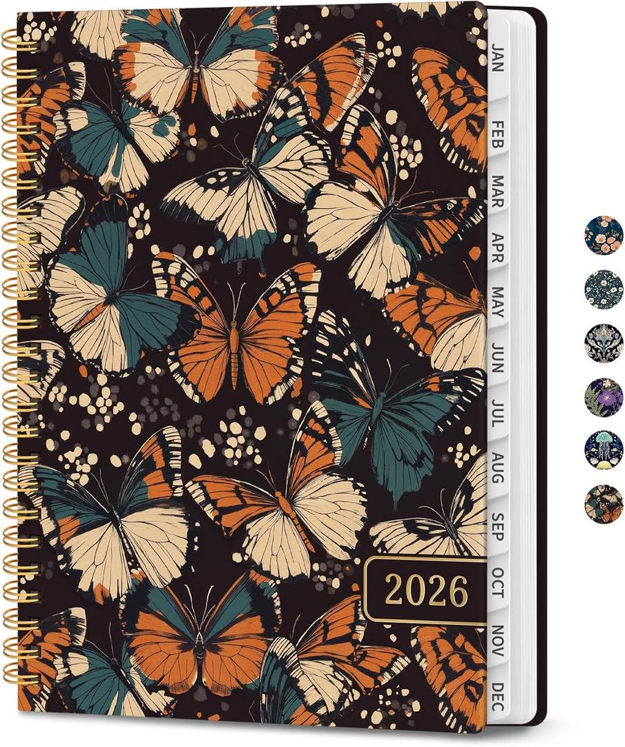 2026 Planner, Weekly and Monthly Planner for Women, Jan 2026 - Dec 2026 Pretty 2026 Calendar Planner with Monthly Tabs, Inner Pocket, Spiral Binding, Perfect for Office Home School - 6.3" x 8.5", Fluttering Night