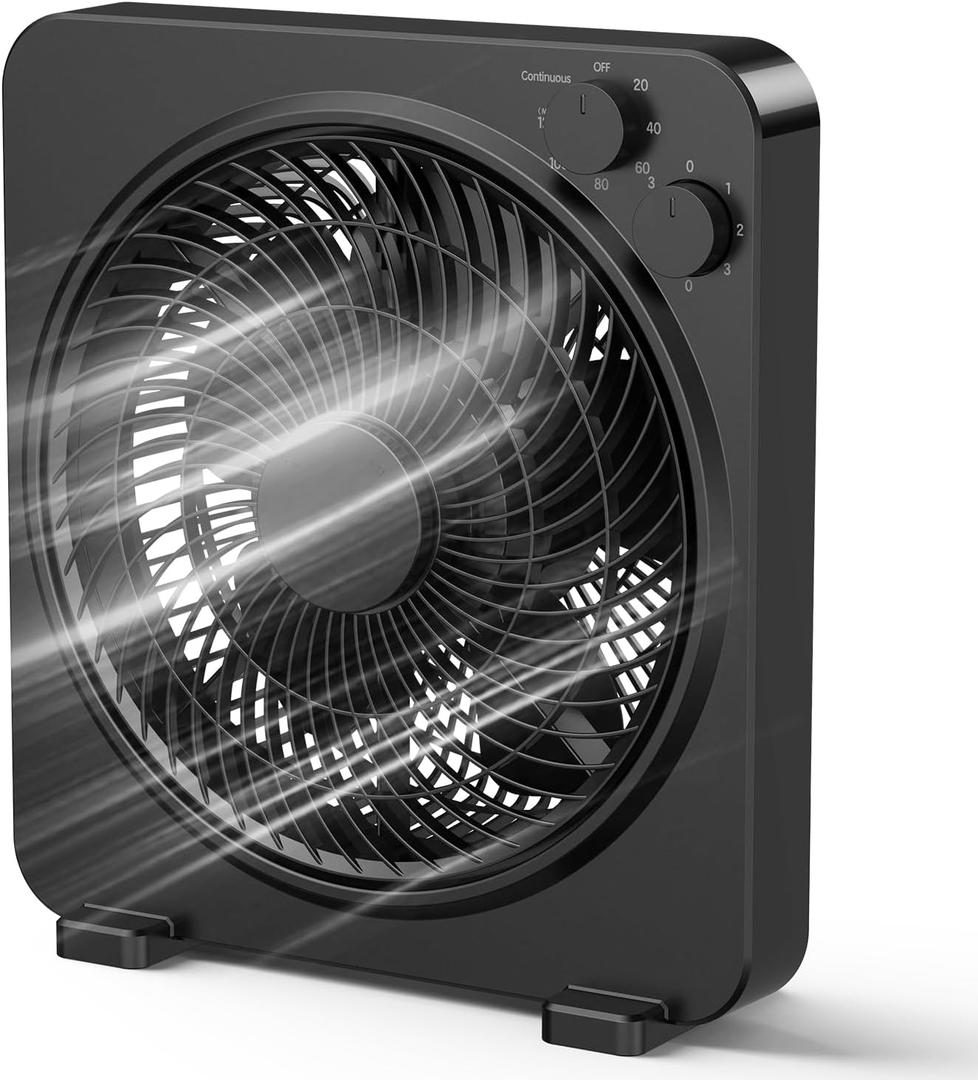 XHK 13" Box Fan, Table Fan, Quiet Powerful Desk Fan with 3 Adjustable Speeds, 120 Min Timer, Compact & Portable, Fan for Bedroom Home, Office, Kitchen