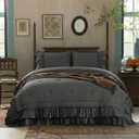 Dark Grey Comforter Set Queen Boho Bedding Set Shabby Chic 2 Layers Ruffled Bedroom Home Decor Ultra Soft Microfiber Farmhouse Down Comforter Bohemian Quilt Set