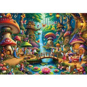 Rocorose 500 Piece Puzzles for Adults, Mushroom House Jigsaw Puzzle Challenging Fairy Mushroom Village Puzzle Holiday Party Educational Game Birthday Festival Gift