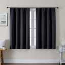 Gwine Black Blackout Curtains for Bedroom 45 Inch Length - Thermal Insulated Light Blocking Window Curtain Panels, Solid Room Darkening Drapes for Living Room, 2 Panels, Each W40 x L45