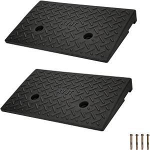 Rubber Curb Ramps for Driveway Sidewalks Shed Entry 2 Inch Rise Height 2 Pack 19.68" L x 9.84" W Threshold Ramp for Cars Motorcycles Lawn Mowers 7000lbs Load Capacity