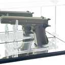 Pistol Display Case, Clear Acrylic Gun Display Case with Pistol Display Stand,Single Handgun Revolver Case with Double Mirror & Black Wood Plastic Base, Dust-Proof&UV Protection for Gun