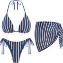 Women's 3 Piece Sexy Triangle Crochet Bikini Set - Halter Tie Side Swimsuit with Cover Up for Beach Vacation 2026, Large
