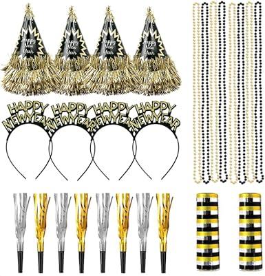 2026 New Year Eve Party Supplies 2026 Happy New Year Decorations Includes New Years Party Hats Beaded Necklace Headband Noise Maker Ribbon